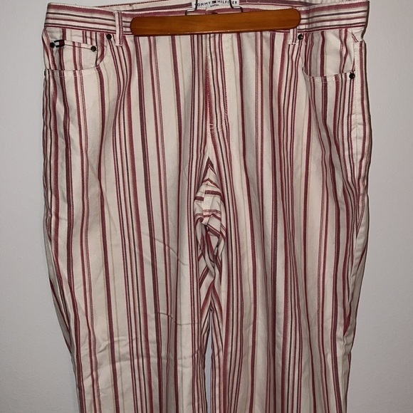 Tommy Hilfiger ivory red 5 pocket wide leg high rise 100% cotton pants Sz 18 - Picture 2 of 9